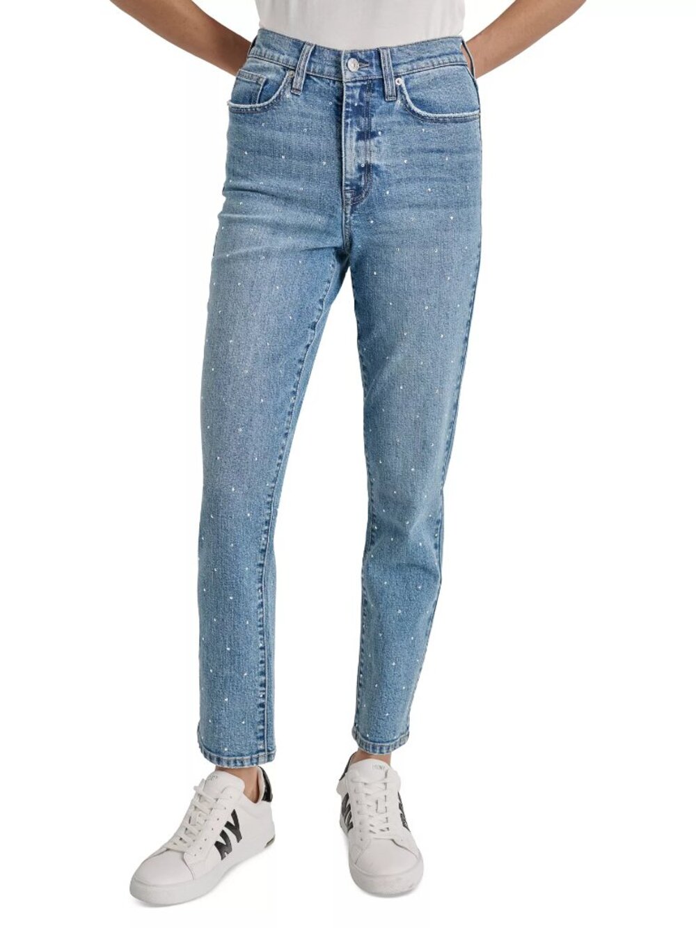 DKNY Jeans Women's High-Rise Slim Straight Scattered Rhine-Studs Jeans, size 25